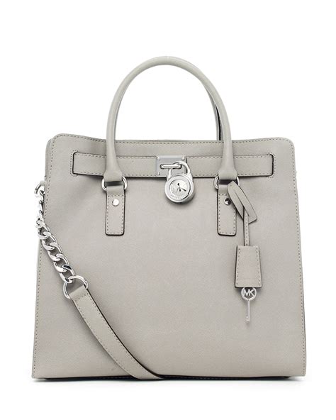 michael kors hamilton lg ew satchel pearl grey|Michael Kors Hamilton EW Satchel Leather Pear Grey Handbag .